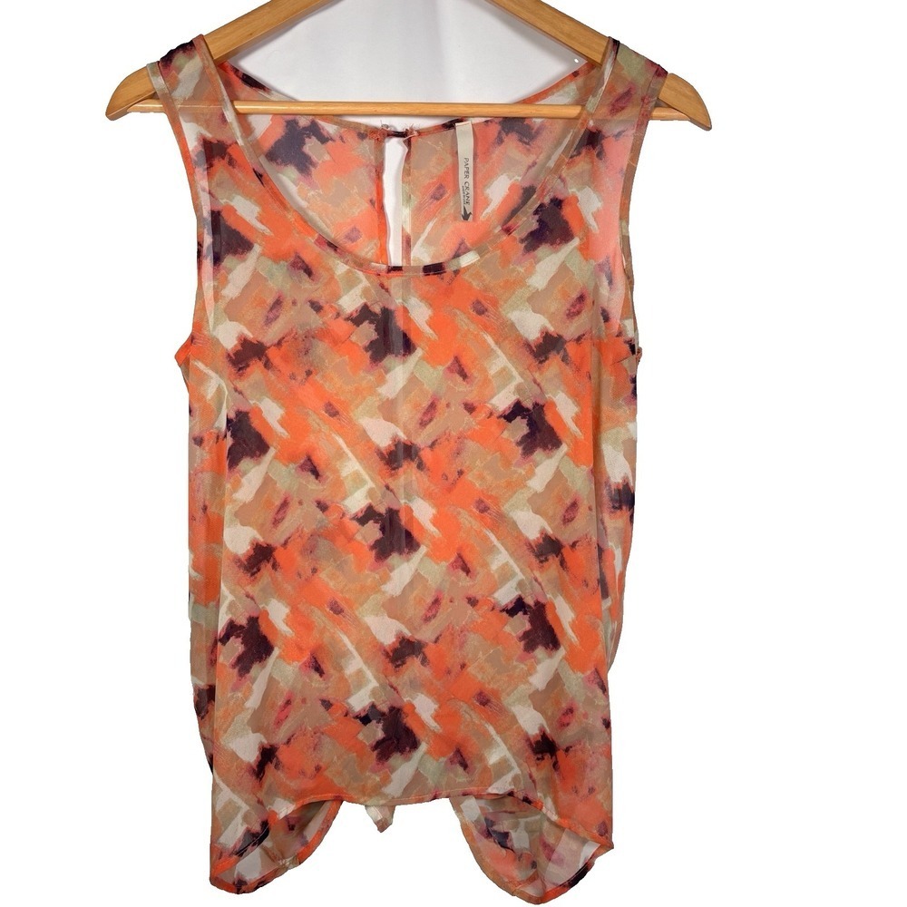 Paper Crane Tank Top Womens Sheer Small USA Made Abstract Art Resort Vacation